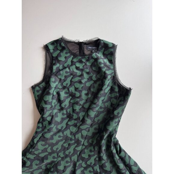 PINK TARTAN Alvina Green Black Camo Jacquard Silk Trim Fit & Flare Dress, Size 8 - Picture 5 of 13